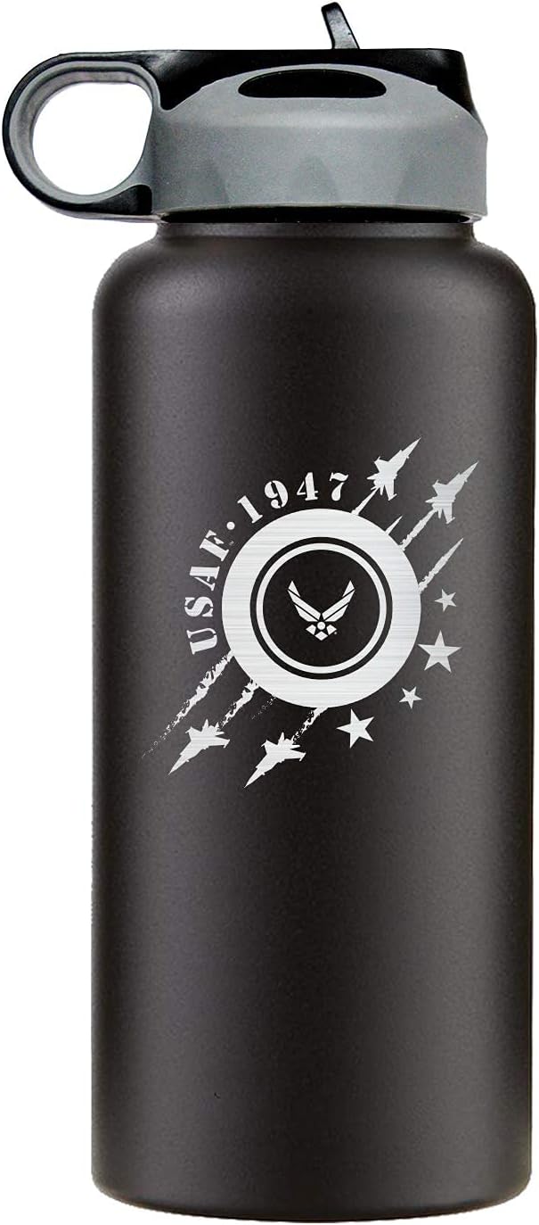 32oz Air Force Stainless Steel Insulated Water Bottle with Engraved USAF Logo - Air Force Gifts for Veterans | Disabled USMC Vet Owned SMALL Business