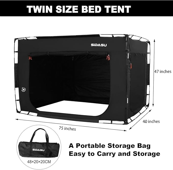 Bed Tent Bed Canopy Twin Size-Portable Sleeping Tent with 3 Doors - 70% Blackout, Breathable - Private Space Tent for Bed-75in x 40in x 47in (Mattress Not Included)
