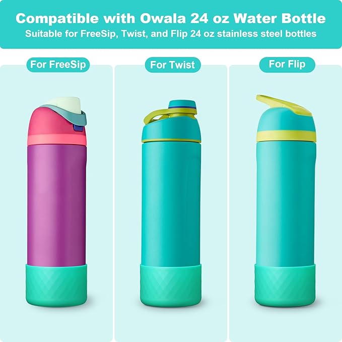 2PCS Silicone Water Bottle Boot for Owala 24oz 32oz 40oz, Anti-Slip Protective Sleeve Bottom Bumper Protector for FreeSip, Twist, and Flip Stainless Steel Water Bottles