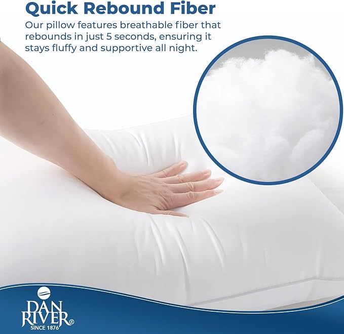 DAN RIVER Double Needle Pillows King (20x36), Set of 2 | White Hotel Pillows | Cooling Pillow for Side Sleepers | Back Sleeper Pillows | Best Pillows for Sleeping | Dorm Room Essentials