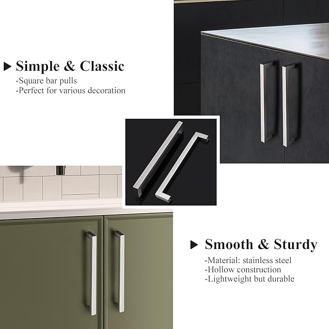 Probrico Kitchen Cabinet Drawer Handles Stainless Steel 7-3/5 Inch Hole Spacing Brushed Nickel Pulls 8 Inch Total Length 10 Pack