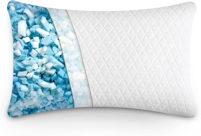 Shredded Memory Foam Pillows, Bed Pillows for Sleeping, Medium Standard/Queen Size Pillow for Side Back Stomach Sleepers, Neck Support Pillow with Washable Removable Cover (1 Pack)