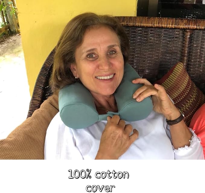 Twist Memory Foam Travel Pillow - Cotton Cover - Travel Bag Included - Adjustable, Bendable Pillow for Neck, Head, Chin, Lumbar and Leg Support (Aqua Green)