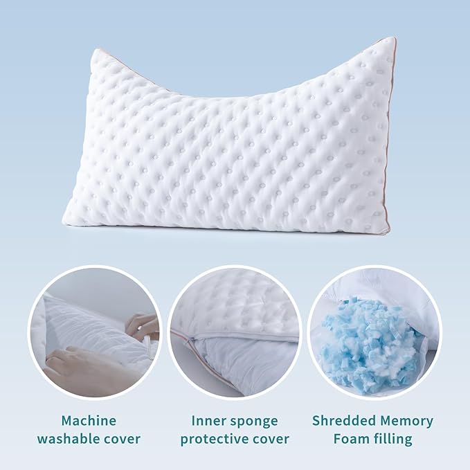 Pillow for Side and Back Sleepers Side Sleeper Pillow for Neck and Shoulder Pain Side Sleeper Bed Pillows Queen Size with Adjustable Shredded Memory Foam Filling
