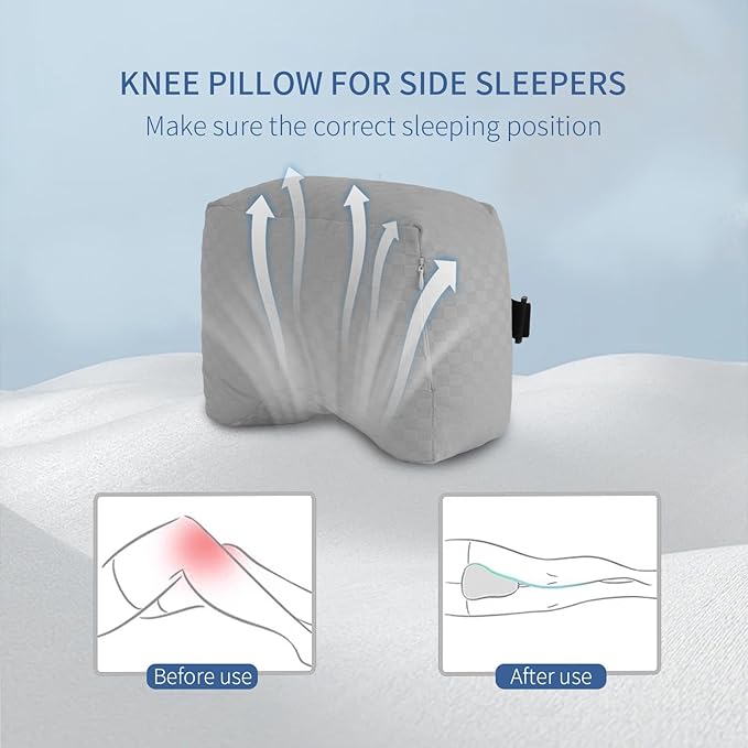 Knee Pillow for Side Sleepers - Leg Support Pillow for Sciatica Relief, Hip and Back Pain Alleviation, Spine Alignment with Adjustable Strap (Grey-Checker)