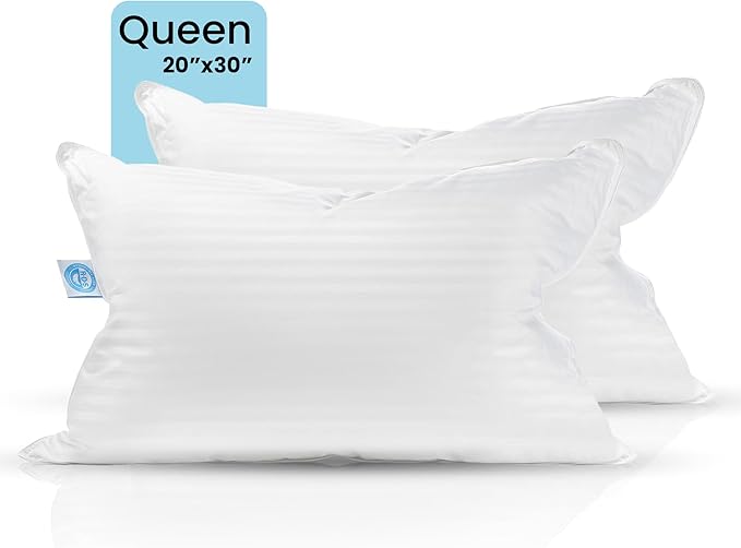 East Coast Bedding Balanced Dream 50/50 Goose Feather Down Queen Pillows 20x30 Inch Medium Support with 100% Cotton Shell – 2 Pack