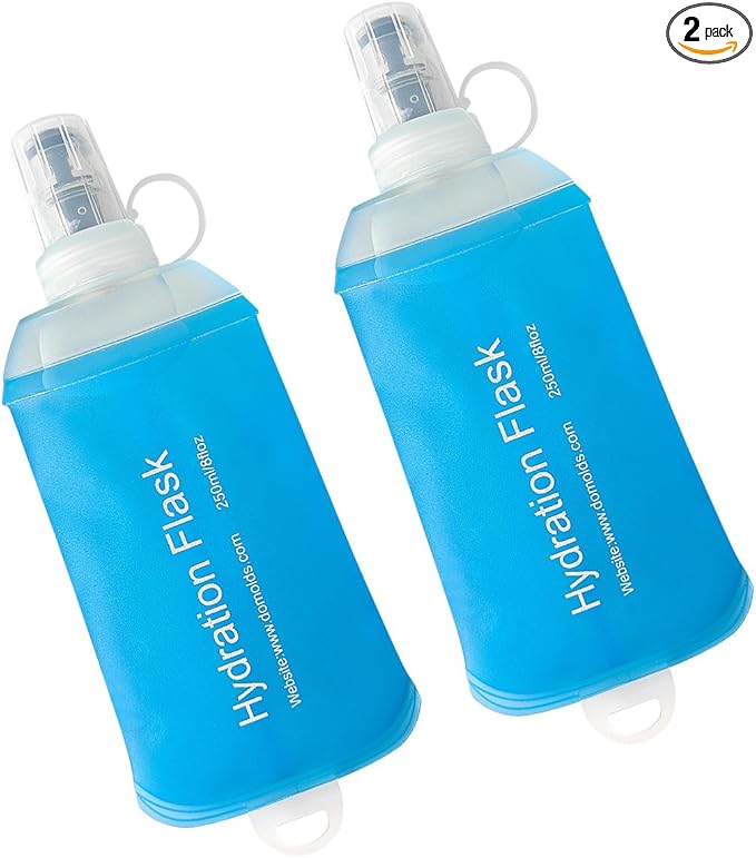250ml Soft Flask, TPU Collapsible Soft Water Bottle for Hydration Pack, Running Vest, Folding Water Bottle for Hiking Cycling Climbing-2Pcs, Blue