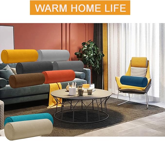 Cylinder Round Memory Foam Support Pillows 24X6 Cervical Neck Roll Pillow with Pillowcase Soft, Comfortable and Breathable for Sleeping, Chair, Car, Sofa，Travel Light Coffee