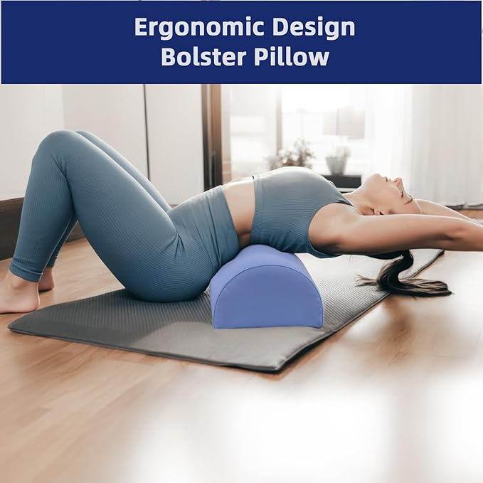 Half Moon Bolster Pillow - Memory Foam Bolster Pillow for Legs, Knee, Foot, and Neck - Leg Pillow for Back Sleeping - Knee Bolster for Sleeping with Cooling Pillowcase (Misty Blue)