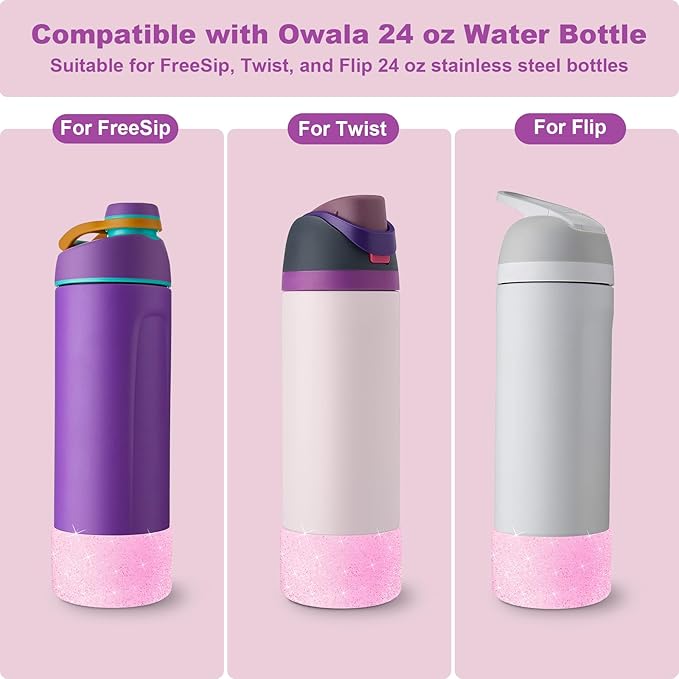 2PCS Silicone Water Bottle Boot for Owala 24oz 32oz 40oz, Anti-Slip Protective Sleeve Bottom Bumper Protector for FreeSip, Twist, and Flip Stainless Steel Water Bottles