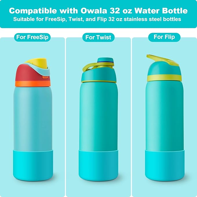 2PCS Silicone Water Bottle Boot for Owala 24oz 32oz 40oz, Anti-Slip Protective Sleeve Bottom Bumper Protector for FreeSip, Twist, and Flip Stainless Steel Water Bottles