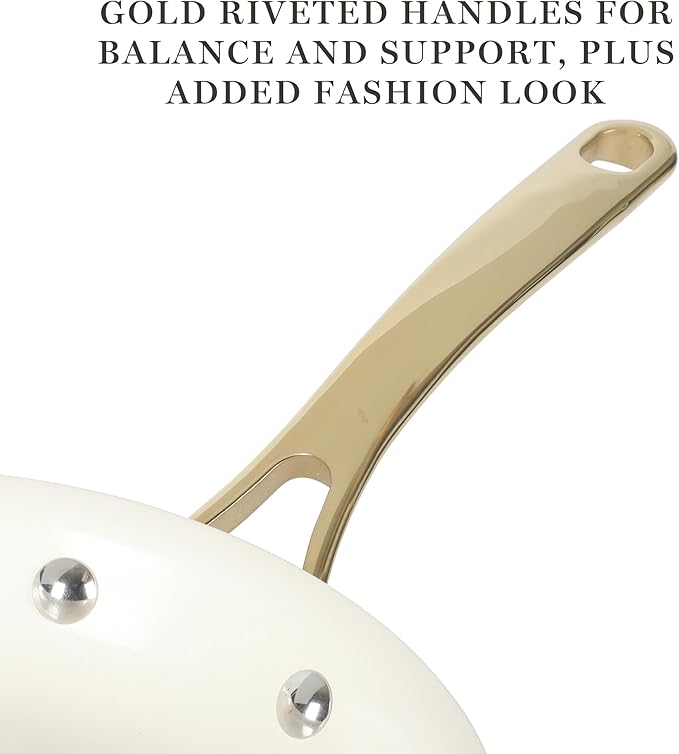 Martha Stewart Galway Premium Nonstick PFA Free Ceramic Interior 10 Piece Heavy Gauge Enamel Aluminum Pots and Pans Cookware Set W/Aluminum Lids - Pink W/Gold Handle