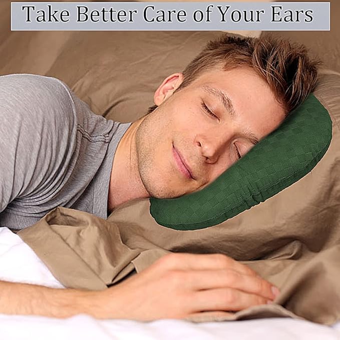 Ear Piercing Pillow for Side Sleepers, Pillow with an Ear Hole for CNH and Ear Pain Ear Inflammation Pressure Sores, O-Shaped Side Sleeping Pillow, Ear Guard Pillow(Dark Green)