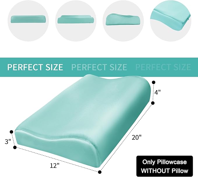 HOMBYS Satin Pillow Case for Contoured Support Pillow (DO NOT Include Pillow) -Zippered Pillow Cover for Neck Pillow for Cervical 1 Pack-Silky, Smooth and Breathable, Standard