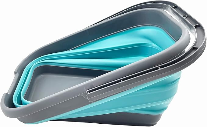 SAMMART 12L (3.1 Gallon) Collapsible Rectangular Handy Bucket/Multiuse Foldable Water Pail for Camping, Fishing (Grey/Crystal Blue)