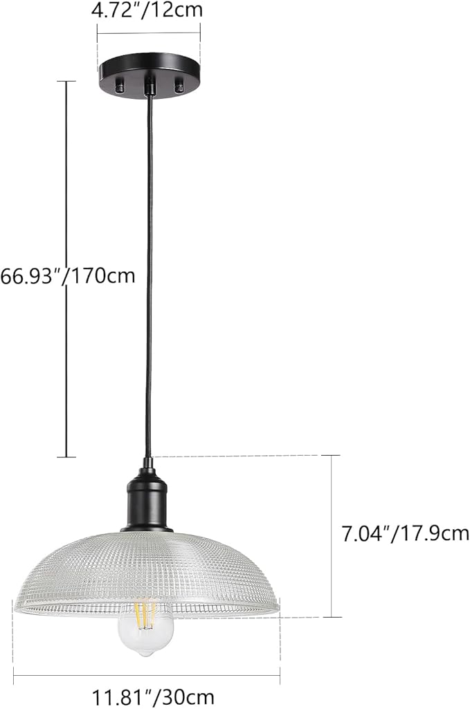 Glass Pendant Light Fixtures - Vintage Pendant Lights Kitchen Island, Hanging Light Fixture for Dining Room, Small Pendant Light for Bedrooms, Black Pendant Lights for Bathroom