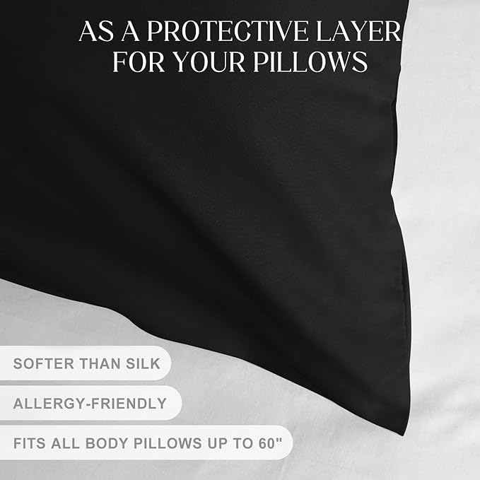 Soft Body Pillow Cover/Pillowcases 60 x 21 Inch, WINKAURA Premium Unique Long Pillow Case for Bed Fits 54x20 Pillow, Envelope Closure, Stylish Wrinkle and Stain Resistant,Black