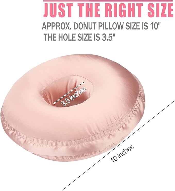 Satin Ear Piercing Pillow Removable Cover Luxury Cnh Pillow with Ear Holes for Ear Pain Side Sleepers Washable Large Donut Pillows Head Neck Support Coral