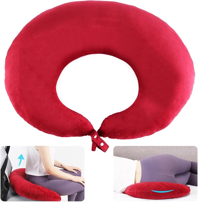 BBL Pillow After Surgery, BBL Pillow for Sitting Sleeping Driving, Hemorrhoid Pillow Seat Support Cushio for Butt with Hole, Butt Donut Pillow for Woman (Red)