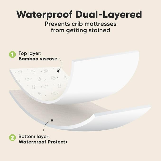 2-Pack Waterproof Crib Sheets for Boys, Girls - Viscose Derived from Bamboo Crib Sheets Neutral, Crib Mattress Protector Sheet, Soft Toddler Bed Sheets, Fitted Baby Crib Sheets Girl, Boy (Bunnies)