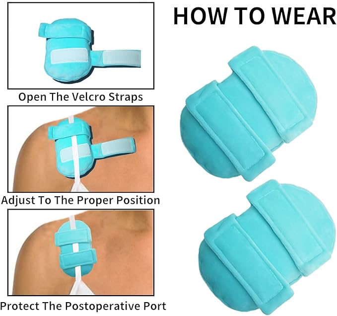 Soft Mastectomy Pacemaker Pillow for Pacemaker Recovery Post Surgery Breast Cancer Chemo Port Chest Protector Bra Strap Pad Protector, Support Cushion Gifts for Women and Men (Blue) 2 Pack