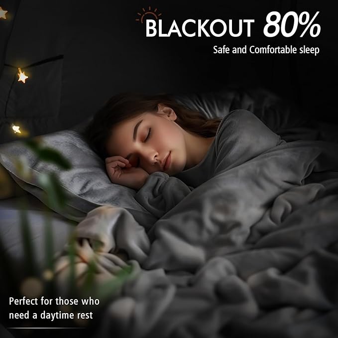 Bed Tent Bed Canopy Portable Twin Size Dream Tents 4 Doors 4 Mesh 80% Blackout - Indoor Breathable Sleeping Tents Privacy Space Tents for Adult with String Light