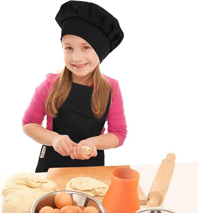 Kids Apron and Chef Hat Set-Adjustable Child Apron for Boys and Girls for Cooking Baking