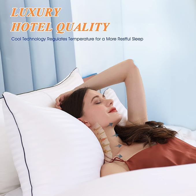 Bed Pillows for Sleeping Queen Size, Set of 2- Cooling, Luxury Hotel Quality with Premium Soft Down Alternative Filling for Back, Stomach or Side Sleepers