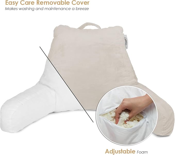 Nestl Reading Pillow for Kids, Small Bed Pillow, Back Pillow for Sitting in Bed, Memory Foam Chair Pillow, Reading & Bed Rest Pillows, Linen Back Pillow for Bed, Arm Pillow with Pockets