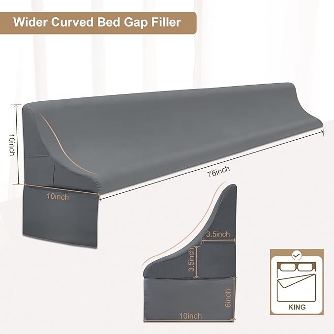 Vekkia King Size Bed Wedge Pillow for Headboard Gap/Extra Wider10 Bed Wedge Gap Filler,Mattress Wedge Fill Wider Gap (0-8") Between Headboard and Mattress(Grey 76"x10"x10")