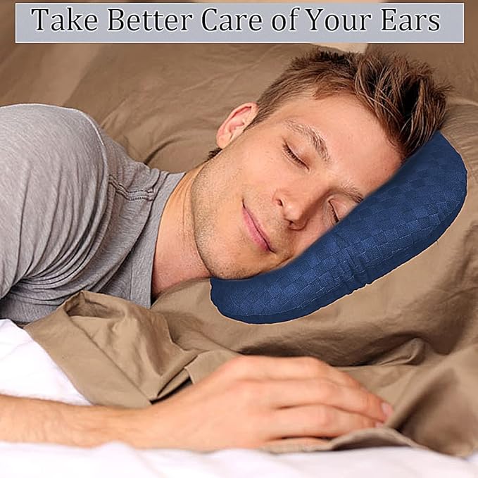 Ear Piercing Pillow for Side Sleepers, Pillow with an Ear Hole for CNH and Ear Pain Ear Inflammation Pressure Sores, O-Shaped Side Sleeping Pillow, Ear Guard Pillow(Dark Blue)