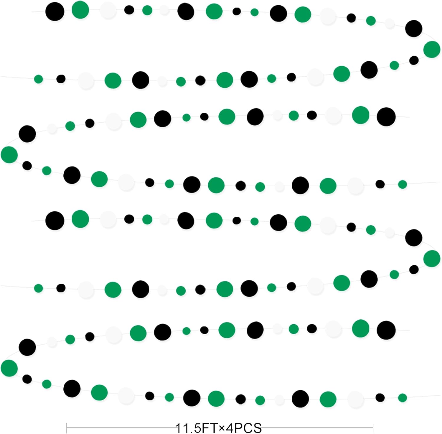 46 Ft Black Green Party Decorations Polka Dots Garlands Green and Black White Hanging Paper Circle Dots Streamer for Birthday Graduation Wedding Baby Shower Soccer Video Game Party Decoration Supplies