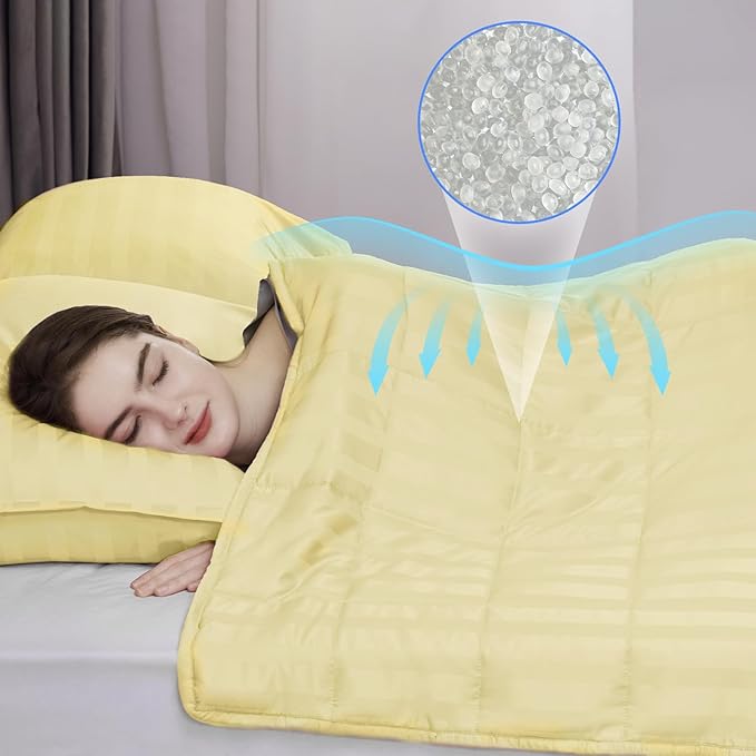 Weighted Blanket for Adult,25lbs Heavy Weighted Blanket 60"x80" Breathable Cooling Summer Blankets, Ultra Soft Cotton Comfort Throw Blanket with Glass Beads for All-Season (Yellow)