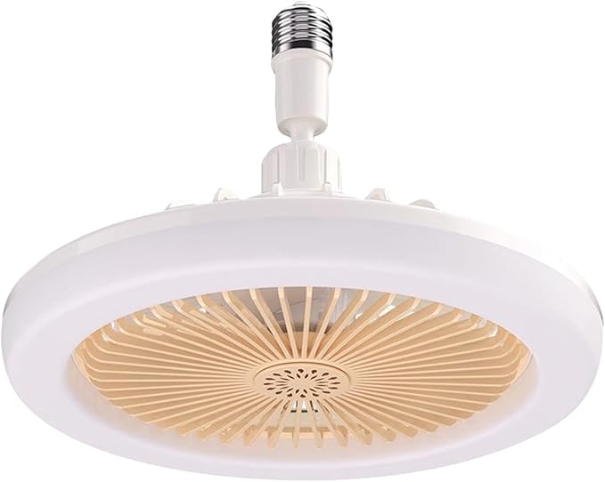 Socket Ceiling Fan with Light, Remote Control LED Small Ceiling Fan Screw in Light Bulb, Plug into Ceiling Mini Remote Ventilador for Living Room & Bedroom & Kitchen & Bathroom (White)