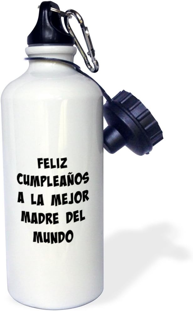 3dRose "Feliz Cumpleanos a la mejor madre del mundo" Sports Water Bottle, 21 oz, White