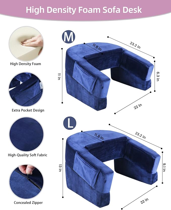 Weighted Idea Reading Pillow for Gaming, Meduim Gaming Pillow for Adult，Table Pillow with 2 Side Pockets for Gaming, Reading, Working Sitting in Bed Floor Sofa (Blue)