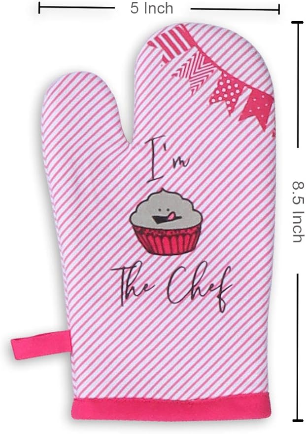 AMOUR INFINI Cupcakes Baking 5-Piece Kitchen Set | Cotton Women's Aprons and Oven Mitts,Kid's Aprons, Oven Mitts, and Chef Hats