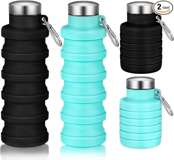 17oz Collapsible Water Bottles for Travel 500ml Reusable Foldable Silicone Water Bottle with Portable Buckle Silicone for Camping Hiking Sport