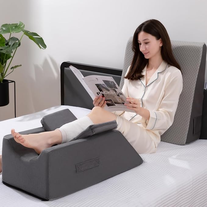Leg Elevation Pillows for After Surgery, Injuries, Rest and Sleeping,Foam Wedge Pillow to Elevate Foot with Three Handles and Insert Pad