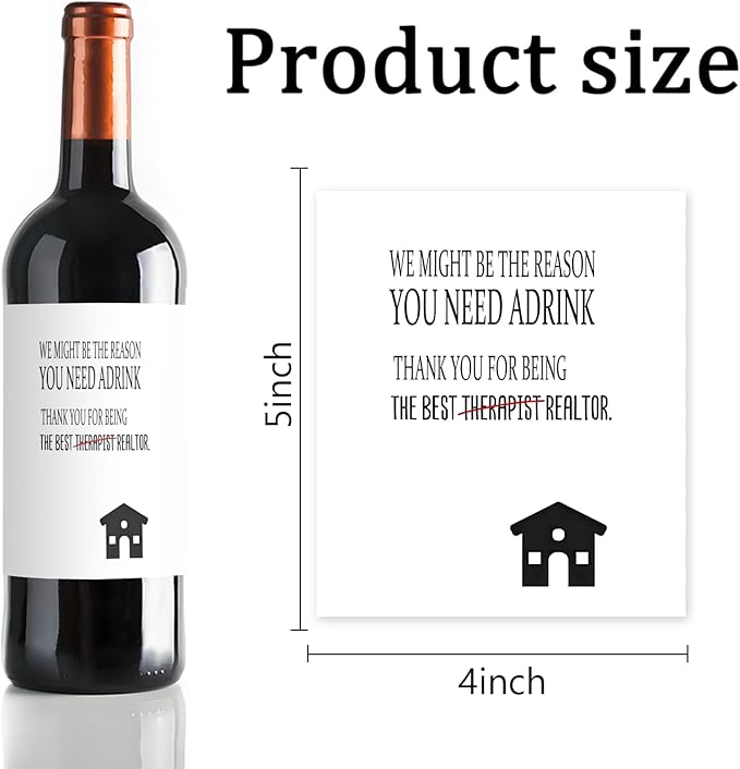 24 Pcs Realtor Wine Labels Real Estate Agent Wine Bottle Stickers Thank You Gifts Wine Labels for Bottles Gifts for Realtor Women Men