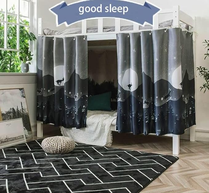 HAOZAIKEJI Student Bunk Bed Curtains Dormitory Blackout Bed Drapes for Loft Bed Milky Way Moon Curtain for Bed Frame Dustproof Decorative Shading Canopy for Bottom Bunk Bed