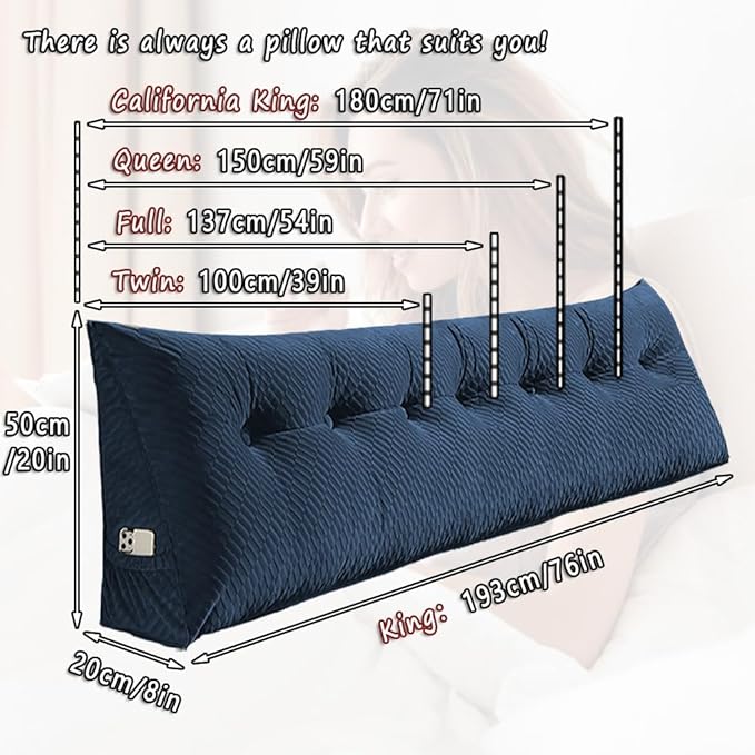Gradient Velvet Triangular Wedge Pillow, Removable Cover Headboard Pillow for Daybed, Backrest Positioning Support Pillow Cushion Resting Reading Relaxing (Blue, Twin(39 * 20 * 8in))