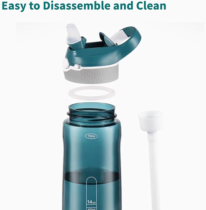 25oz Water Bottle with Clip Handle, Water Bottles with Locking Lid, Travel Plastic Water Bottle,Water Bottle with Straw, and Sports Tritan water bottle - Green