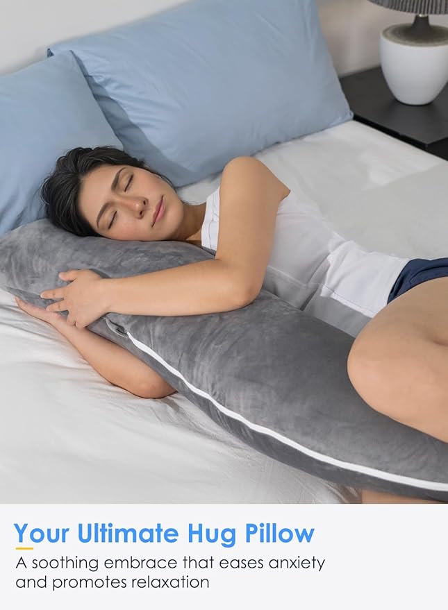 QUEEN ROSE Extra Soft Body Pillow, Full Body Support Pillow for Side Sleepers, Comfy S Shaped Hug Pillow for Adults, with Removable Pillowcase, Dark Grey