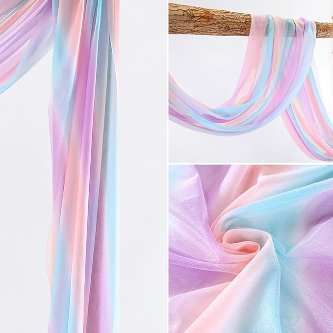 Akiky Rainbow Canopy Bed Curtains Princess Bed Canopy Scarf for Full/Queen Bed Frame,Wood Frame Bed-2 Panel Colorful Sheer Curtain(Full/Queen,Rainbow)