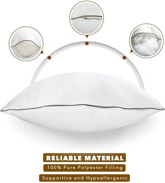 Premium 2-Pack Sleeping Pillow, Bed Pillow, Super Soft Down Alternative with Washable Covers, Microfiber Filling, Set of 2 (White, Queen)