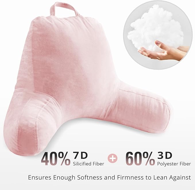 Sasttie Reading Pillow for Sitting in Bed Adult, Velvet Back Pillow for Bed Sitting Up, Backrest Back Support Chair Pillow, College Dorm Essentials for Girls and Boys, Pink