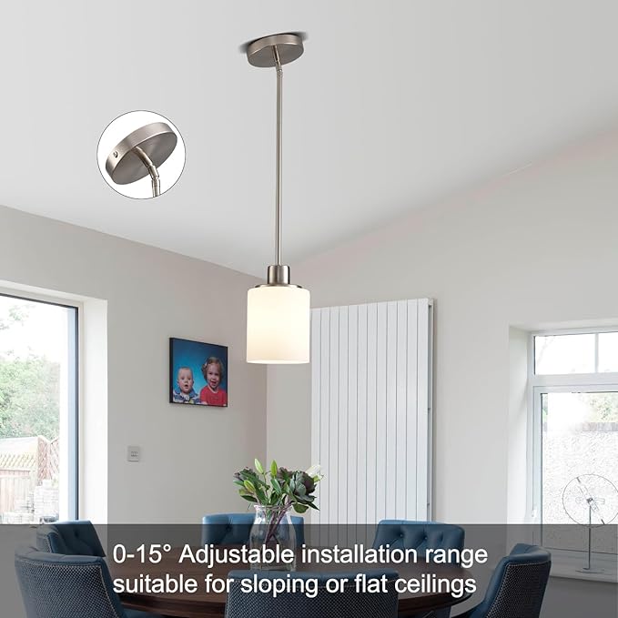 Brushed Nickel Pendant Lights Kitchen Island - Milk Glass Pendant Light Fixture Multiple Stems Rods 3 Units 12 Inch 3 Units 4 Inch (2 Pack Brushed Nickel Downrod)