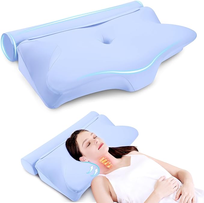 Cooling Cervical Neck Pillow for Neck and Shoulder Pain, Roll Pillow&Butterfly Memory Foam Combination Pillows, Ergonomic Neck Support Pillow, Orthopedic Pillow for Side Back Stomach Sleepers and Yoga