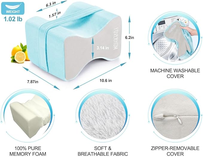 foverhom Memory Foam Knee Pillow,Orthopedic Leg Pillow for Sciatica Relief,Back Pain, Pregnancy, Leg Pain, Hip Pain and Sciatica Relief,Blue